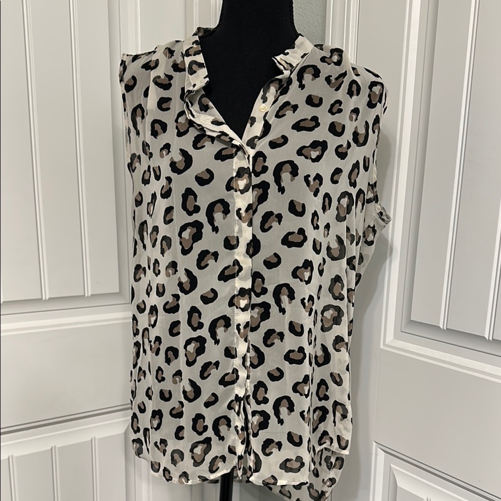 Sleeveless Leopard Print Blouse - Cream & Black